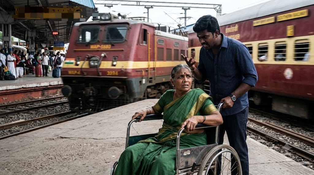 அடேய் கல்நெஞ்சகாரா.. “10 மாசம் சுமந்து பெத்த அம்மாவை இப்படி பண்ணிட்டியே”..? மனைவி தான் வேணும்… ஆசையாக கூட்டிட்டு போய் வீல் சேரோடு ரயில் முன் தள்ளிய கொடூர மகன்…!!