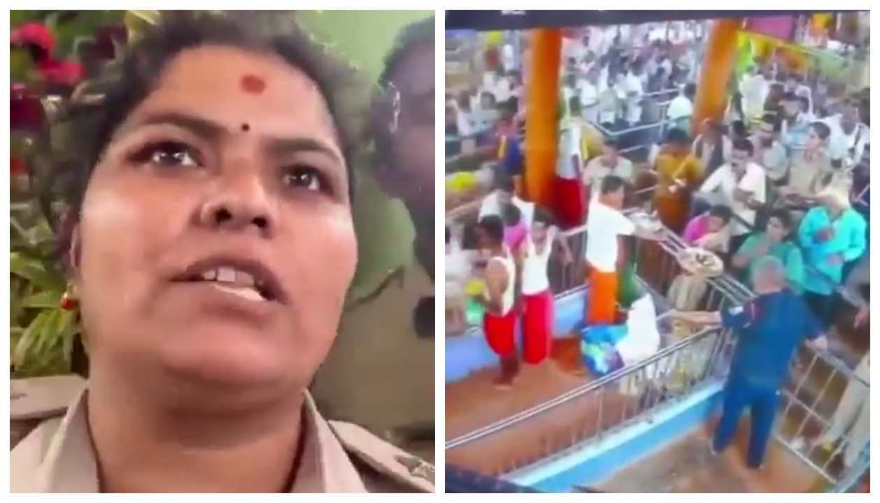 “கோயில் வாசலில் தலைமுடியைப் பிடித்து அடிதடி!” – பெண் போலீசுக்கும் எம்.எல்.ஏ மகளுக்கும் இடையே நடந்த பயங்கர மோதல் வீடியோ…!!”