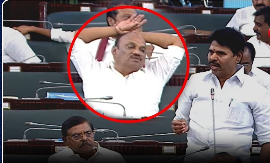 “என்ன ஒரு ஜாலி மோடு!”.. காரசாரமான விவாதத்தின் நடுவே அசால்ட்டாக ஓய்வெடுத்த திமுக எம்எல்ஏ… திருவையாறு எம்எல்ஏ-வின் கூல் போஸ்..!!!