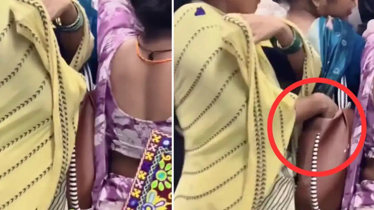 அட பாவமே..! அப்ப இப்படித்தான் ரயிலில் ஆட்டைய போடுறாங்களா… பின்னால் பேக் முன்னாள் பெண்… நைசாக பெண் செய்த வேலை… வீடியோ எடுக்கிறது தெரிஞ்சதும்… உஷாரய்யா உஷாரு..!