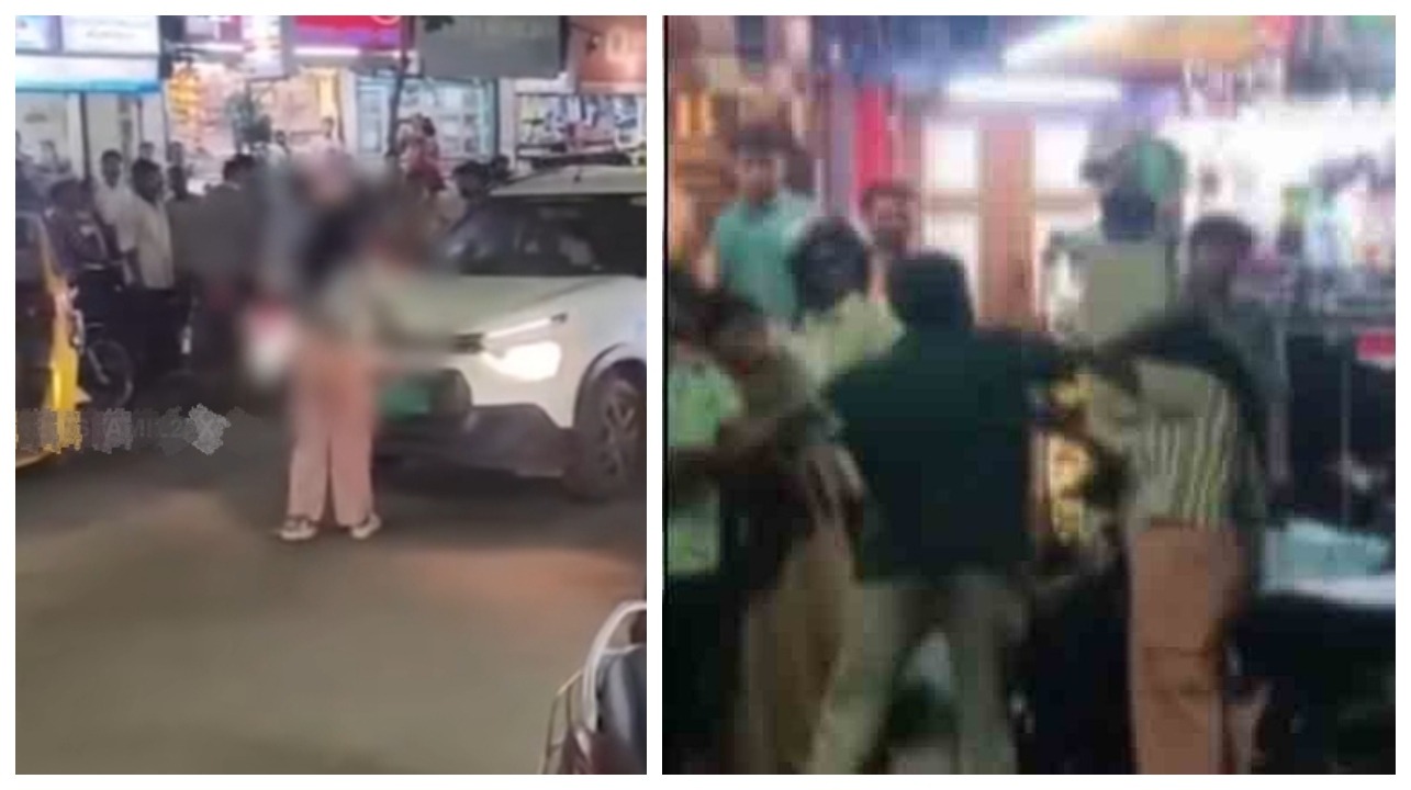 சீரழியும் இளைய தலைமுறை…! “ஃபுல் போதையில் நடு ரோட்டில் காரை மிதித்து ரகளை செய்த இளம் பெண்”… தலைமுடியைப் பிடித்து புரட்டி எடுத்த மக்கள்.. அதிர்ச்சி வீடியோ…!!