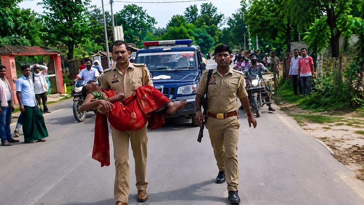 சாலையில் ரத்த வெள்ளத்தில் கிடந்த 55 வயது பெண்! தூக்கிச் சென்ற போலிஸ் அதிகாரி… பின்னாடியே வந்த கார்! மனிதாபிமானமா? விளம்பர ரீலா?  உலுக்கும் வீடியோ..!!