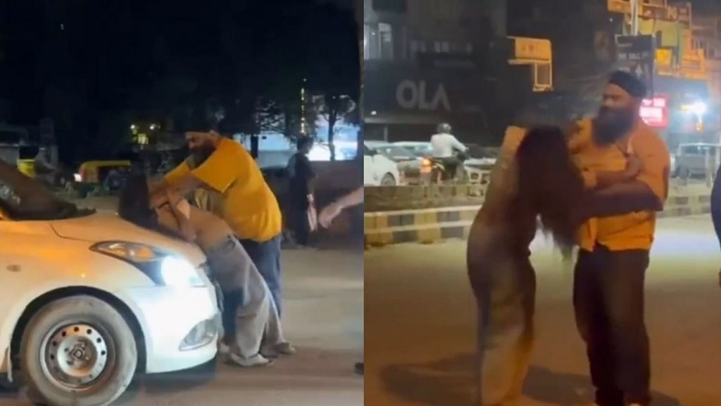 நடு ரோட்டில் மிருகத்தனமான தாக்குதல்…! பெண்ணின் கன்னத்தில் அறைந்து காரில் தள்ளி டார்ச்சர் செய்த நபர்… பாத்துட்டு பாக்காத மாதிரி போன மக்கள்… அதிர்ச்சி வீடியோ…!