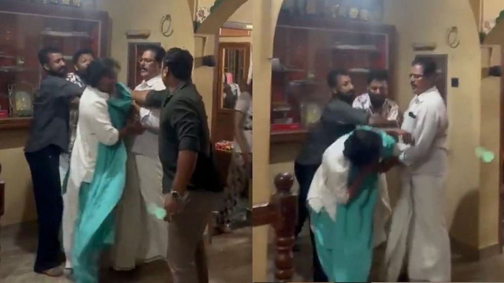 நள்ளிரவு நேரம்..! காங்கிரஸ் தொண்டரின் வீட்டிற்கு ஆதரவாளர்களுடன் போன காங். பெண் எம்எல்ஏ… திடீரென கையை பிடித்து இழுத்து பயங்கர சண்டை… கேரளா அரசியலில் பரபரப்பு… அதிர்ச்சி காணொளி…!