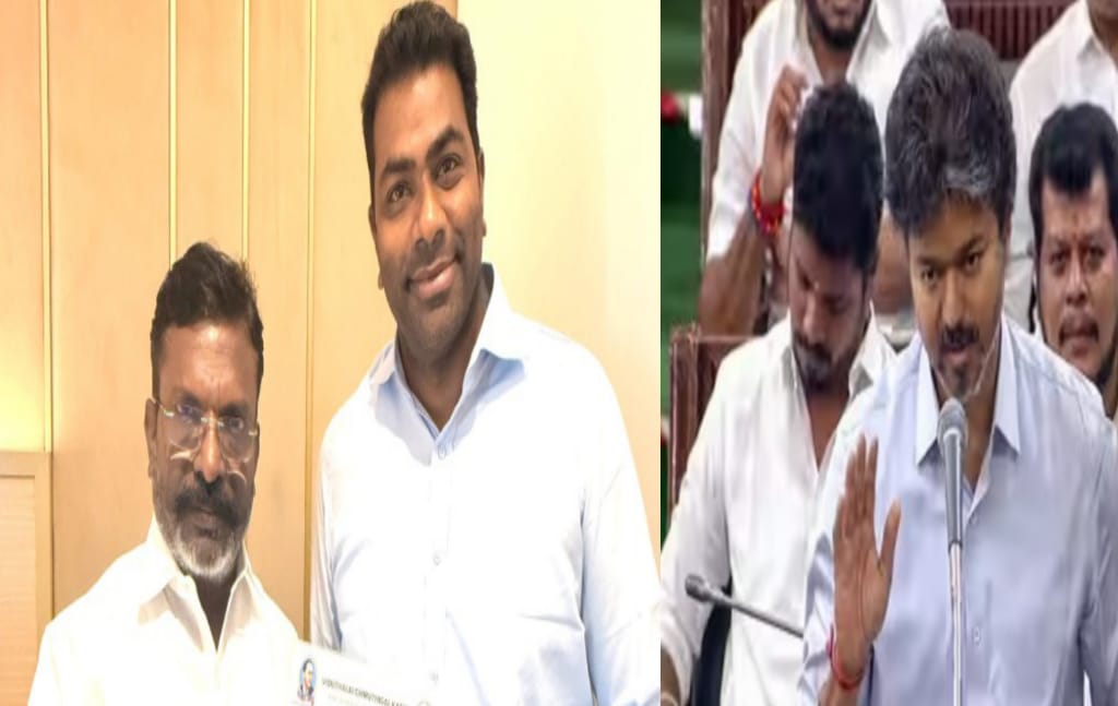அசோக் நகரில் நடந்த அந்த சந்திப்பு!  நீங்க கண்டிப்பா வரணும்!” விசிக அலுவலகத்திற்கே நேரில் சென்ற தவெக அமைச்சர்கள்..!!