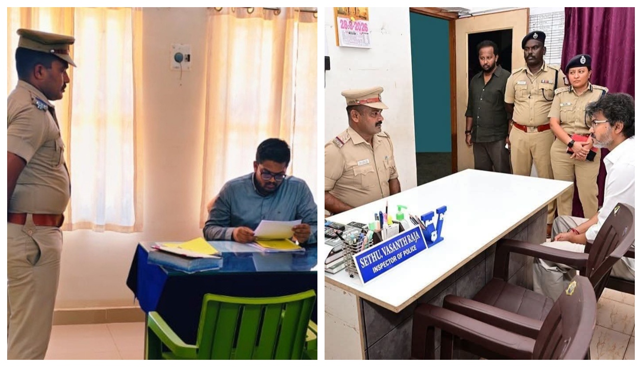 “போலீசாரை நிற்க வைத்த கலெக்டர்… நாற்காலியில் அமர்ந்த முதல்வர் விஜய்!” காவலர்களை நிற்க வைத்து அழகு பார்த்த உயர் அதிகாரி?” இணையத்தில் தீயாய் பரவும் வைரல் ஒப்பீடு…!!”