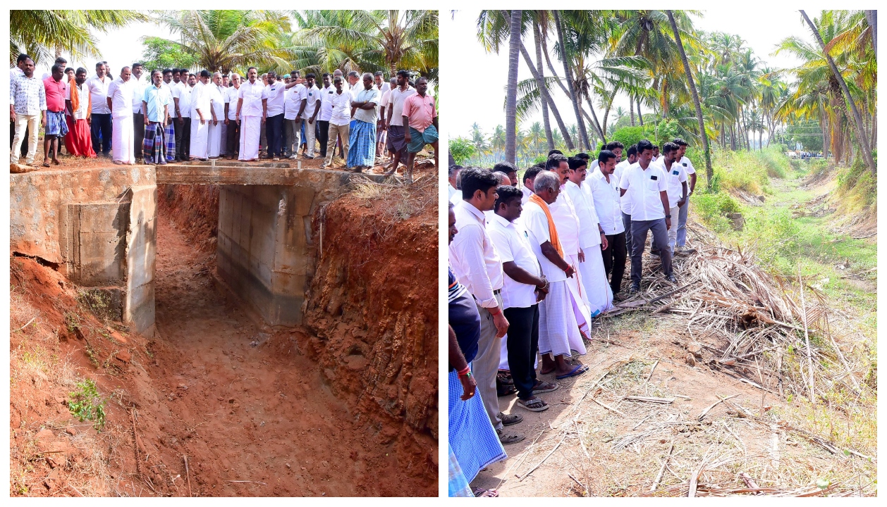 “களத்தில் இறங்கிய தவெக அமைச்சர்!” – கரூர் கால்வாய்களில் அதிரடி ஆய்வு… விவசாயிகளின் கோரிக்கைக்கு உடனடி தீர்வு…!!”